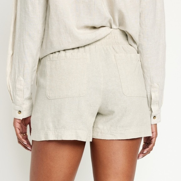 2/$40 Old Navy Chic Beige Linen Blend High-Rise 3.5” Inseam Shorts NEW NWT - Picture 4 of 5